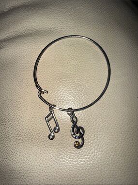 Silver-Tone Musical Note Charm Bangle Bracelet